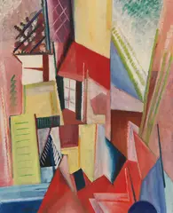 Walter Dexel, In der Gartenstadt, 1918, Oil on burlap