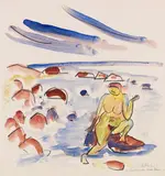 Badende am Stein by Erich Heckel, 1911, Watercolor and pencil, sold Dec 2022