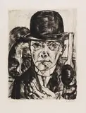 Max Beckmann, Selbstbildnis mit steifem Hut, 1921, Drypoint