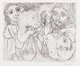 Pablo Picasso, Marie-Thérèse rêvant de métamorphoses (Minotaure, buveur et femmes), 1933, Etching