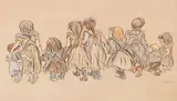 Kindergesellschaft by Heinrich Zille, 1904, Colored chalk drawing and charcoal, white-heigh..., sold Dec 2022