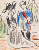 Stehendes Paar (Corpsstudent) by Ernst Ludwig Kirchner, Um 1906/07, Colored chalk drawing, sold Dec 2022