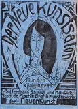 Plakat: Der neue Kunstsalon by Ernst Ludwig Kirchner, 1913, Woodcut, black and blue on primed paper, sold Dec 2022