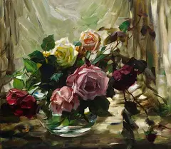 Alexander Koester, Rosen auf Schleier, 1926–193, Oil on canvas