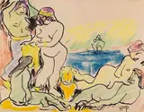 Max Pechstein, Das gelbe Tuch, 1909, Pen and India ink and color chalks