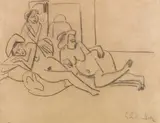 Zwei liegende Akte und eine Sitzende by Ernst Ludwig Kirchner, Um 1910, Black Chalk drawing, sold Dec 2022