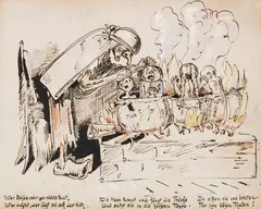Wilhelm Busch, Die Bestrafung der unartigen Kinder (Max & Moritz), Um 1870/80, India ink drawing and watercolor