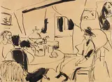 Am Kaffeetisch bei Otto Mueller by Ernst Ludwig Kirchner, Um 1911, Pen and India ink drawing, sold Dec 2022
