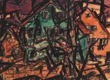 Häuser by Christian Rohlfs, 1919, Wassertempera auf genarbtem Papier, sold Dec 2022