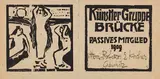Max Pechstein, Mitgliedskarte für die passiven Mitglieder der "Brücke" für 1909, Woodcut, two parts