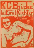 Plakat für die Ausstellung der K.G. "Brücke" bei Emil Richter by Erich Heckel, 1908, Woodcut in red, sold Dec 2022