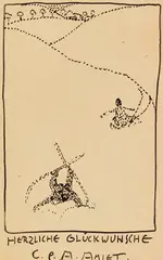Cuno Amiet, Postkarte – Skifahrer, 1907, India ink drawing