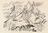 Ludwig Meidner, Apokalyptische Landschaft (Landschaft mit Häusern und spitzen Hügeln)