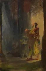 Straße in Kairo, Türk´ findet eine Rose by Carl Spitzweg, Um 1851, Oil on canvas, laminated on thin board, sold Dec 2022