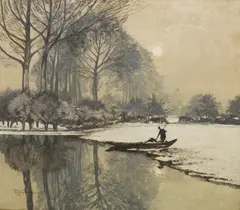 Max Clarenbach, Winterlandschaft mit Kahnfischer, Um 1920, Oil on canvas