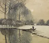 Max Clarenbach, Winterlandschaft mit Kahnfischer, Um 1920, Oil on canvas