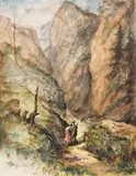 Carl Spitzweg, Jäger und Mädchen (Berglandschaft mit Liebespaar- Felsenschlucht mit Jäger und Mädchen)