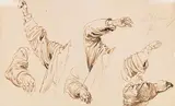 Wilhelm Busch, 4 Bll.: Handstudie (Bl. 1). Hand- und Gewandstudie (Bl. 2). Rückenmuskelstudien (Bl. 3). Arm- und Gewandstudie (Bl. 4), Zwischen 1860–187, Drawings. Pencil, India ink