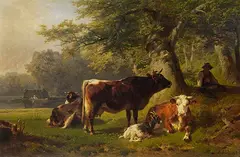Friedrich Voltz, Weidelandschaft mit Hirtejunge, 1885, Oil on panel