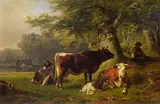 Friedrich Voltz, Weidelandschaft mit Hirtejunge, 1885, Oil on panel