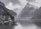 Edward Theodore Compton, Vierwaldstätter See mit Tellskapelle gegen Uri Rotstock, Um 1895, Gouache