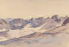 Blick vom Zugspitzgipfel by Edward Harrison Compton, 1937, Watercolor and gouache over pencil, sold Dec 2022