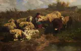 Anton Braith, Kleine Hirtin mit Schafen, 1881, Oil on canvas