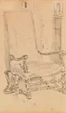 Wilhelm Busch, 5 Bll.: Junge Dame mit Fächer (Bl. 1). Mädchenkopf (Bl. 2). Glatze (Bl. 3). Lehnstuhl am Ofen (Bl. 4). Besen (Bl. 5), Zwischen 1865–187, Pencil drawings