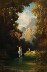 Willy Moralt, Badende Mädchen im Waldteich, um 1890, Oil on panel