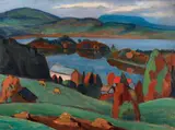 Gabriele Münter, Blick über den Staffelsee, Um 1932, Oil on cardboard, laminated on cardboard