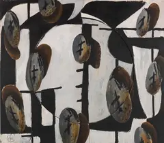 Markus Lüpertz, Komposition (Böse), 1980, Oil on panel, with a round canvas inset