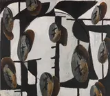 Markus Lüpertz, Komposition (Böse), 1980, Oil on panel, with a round canvas inset