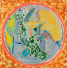 Egyplosis by Frank Stella, 1996, Mixed media. Oil on plastic, mounted on panel, sold Dec 2022