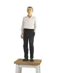 Stephan Balkenhol, Mann mit weißem Hemd und schwarzer Hose, 2011, Wooden sculpture made of Wawa wood, partly with...