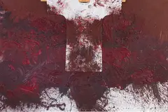 Hermann Nitsch, Ohne Titel (64. Malaktion, Rovereto, 2012), 2012, Mixed media with painting shirt (over wooden la...