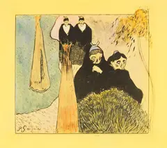 Paul Gauguin, Les vieilles filles à Arles, 1889, Zinkdruck, watercolor, gouache, hand-colored