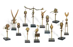 Daniel Spoerri, Guerriers de la nuit, 1982, Golden Bronze on black stone base