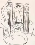Akt vor Spiegel, in Tub steigend by Ernst Ludwig Kirchner, 1911, Black Chalk drawing, sold Dec 2022