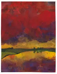 Emil Nolde, See mit Uferlandschaft im Abendlicht, Um 1931, Watercolor