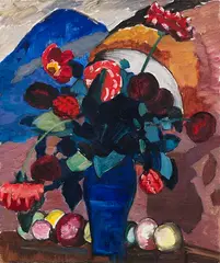 Gabriele Münter, Blumen in blauer Vase, Um 1935, Oil on canvas