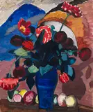 Gabriele Münter, Blumen in blauer Vase, Um 1935, Oil on canvas