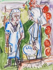 Ernst Ludwig Kirchner, Bäuerinnen am Brunnen auf der Stafelalp, Um 1919, Watercolor over charcoal