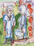 Ernst Ludwig Kirchner, Bäuerinnen am Brunnen auf der Stafelalp, Um 1919, Watercolor over charcoal