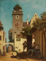 Carl Spitzweg, Die Stadtwache, Um 1850/55, Oil on panel