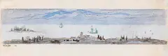 Mural Design for the 1st Class Dining Room of the SS Constitution by Lyonel Feininger, 1949, Watercolor and ink brush drawing, sold Jun 2022