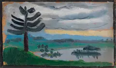 Gabriele Münter, Abend am See, Um 1909, Oil on cardboard