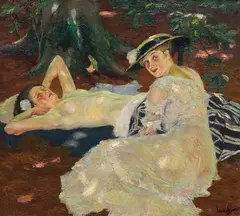 Edward Cucuel, Heißer Tag (Zwei Damen unter Bäumen), 1915, Oil on canvas