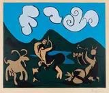 Faunes et Chèvre by Pablo Picasso, 1959, Linocut in colors, sold Jun 2022