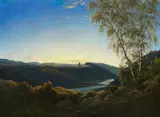 Carl Wagner, Elblandschaft bei Sonnenaufgang, Wohl 1821, Oil on canvas, laminated on panel