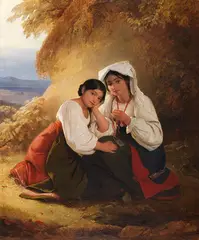 August Riedel, Zwei Mädchen in Albaner Tracht, 1838, Oil on canvas
